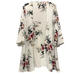Floral Kimono Lightweight Dress Cardigan Swim Cover Up White Pink Size XX Large